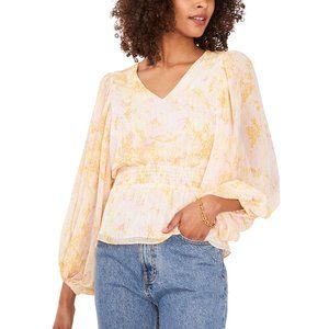 Vince Camuto - Aura Floral Smocked-Waist Blouse - Small